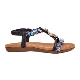 Flat women's sandals with braided stripes and pins Artiker 54C1331 black