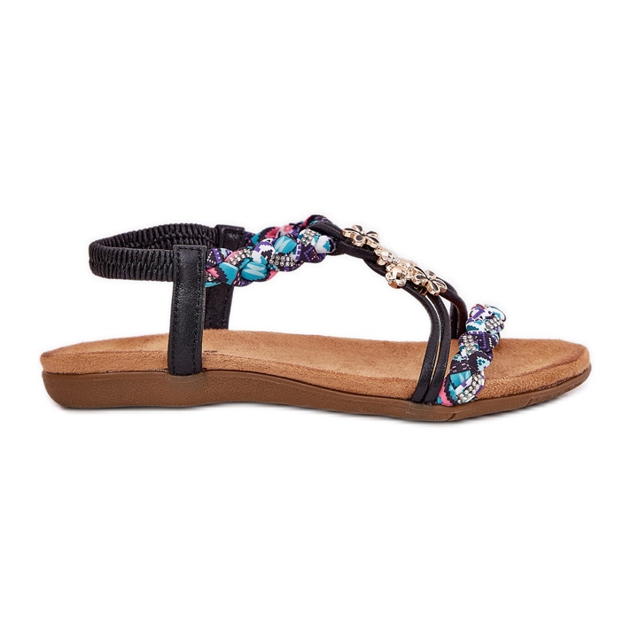 Flat women's sandals with braided stripes and pins Artiker 54C1331 black