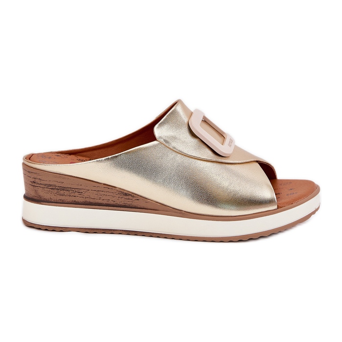 Women's leather flip flops on the Artiker 56C2146 wedge golden Women's leather flip flops on the Artiker 56C2146 wedge golden