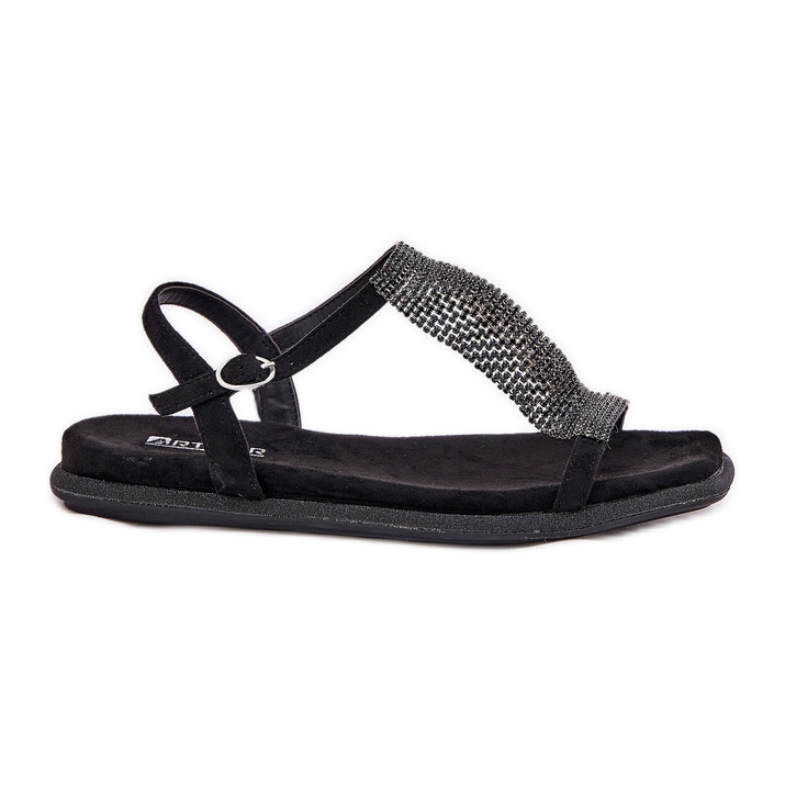 Flat elegant women's sandals with Artiker 56c1370 crystals black