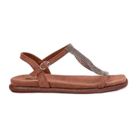 Flat elegant women's sandals with Artiker 56C1365 crystals brown Flat elegant women's sandals with Artiker 56C1365 crystals brown
