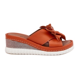 Women's leather wedges with a decorative flower Artiker 52C0505 Orange