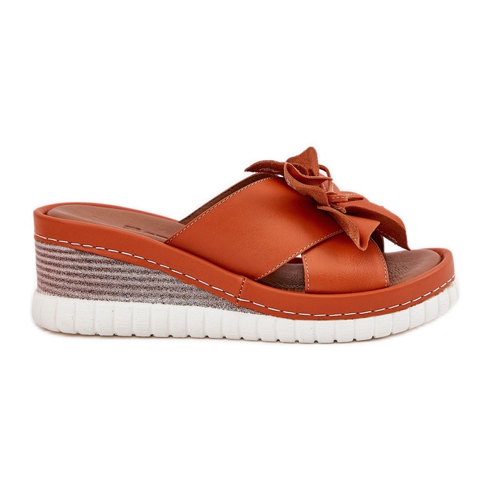 Women's leather wedges with a decorative flower Artiker 52C0505 Orange