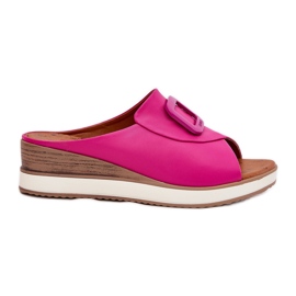 Women's leather flip flops on the Artiker 56C2147 FUKSJA pink