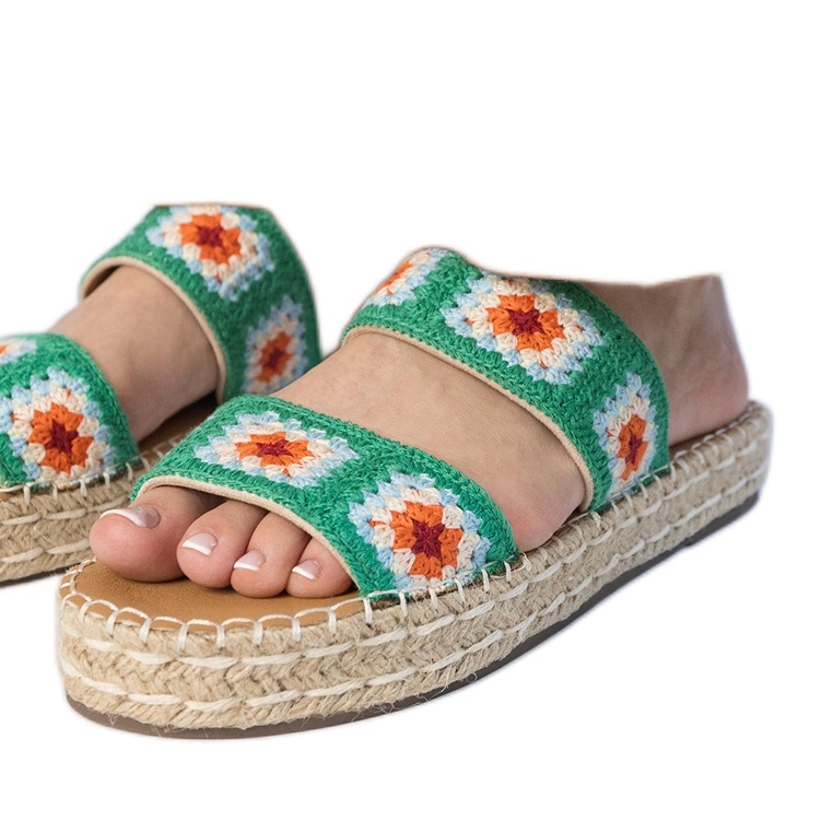 Green Espadrilles Slippers embroidered