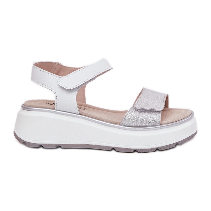 S.Barski Women's leather sandals Platform and Velcro wedges S. Barski LR51-543 silver S.Barski Women's leather sandals Platform and Velcro wedges S. Barski LR51-543 silver