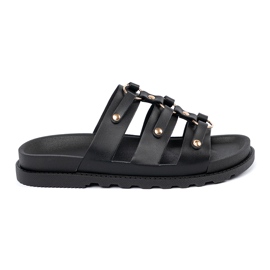 Seastar Black women's slippers decorated with three stripes with rhinestones