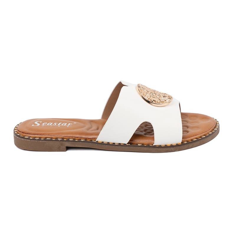 Seastar White flip flops with a golden decoration Seastar White flip flops with a golden decoration