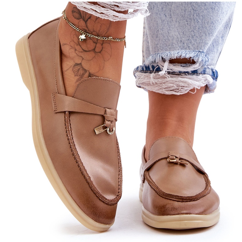 Women's beige leather moccasins