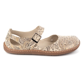 Olivier Women's barefoot shoes made of natural leather with print 1284 beige Olivier Women's barefoot shoes made of natural leather with print 1284 beige