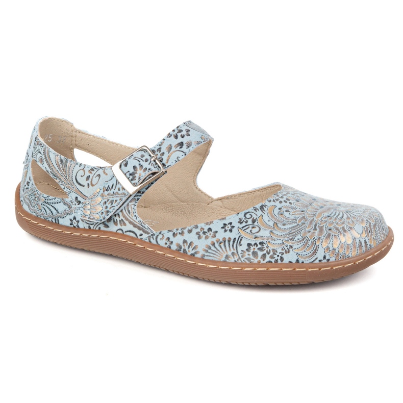 Olivier Women's barefoot shoes made of natural leather with print 1284 blue