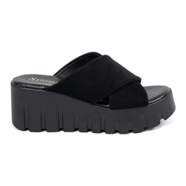 Seastar Women's black suede wedge sandals Seastar Women's black suede wedge sandals