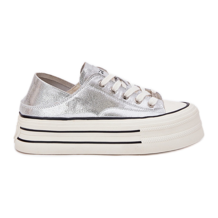 Women's leather sneakers on Goe RR2N4108 Silver platform