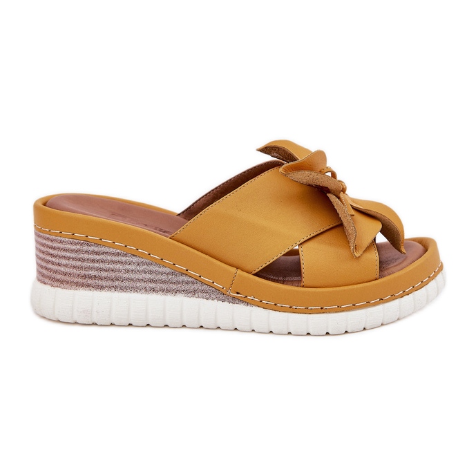 Women's leather wedges with a decorative flower Artiker 52C0504 Yellow