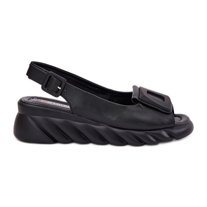 Women's leather sandals with a wedge with decoration Artiker 56C2156 Black