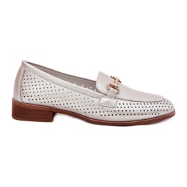 S.Barski Women's leather loafers with flat-heeled ornament S. Barski LR51-594 silver