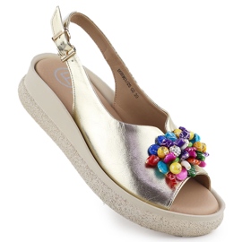 Women's leather sandals with Metallic Beads Golden Filippo DS6983