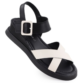 Women's leather sandals on wedges black and beige Filippo DS6874