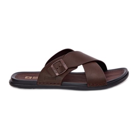 Men's leather slippers with Big Star RR174077 brown buckle