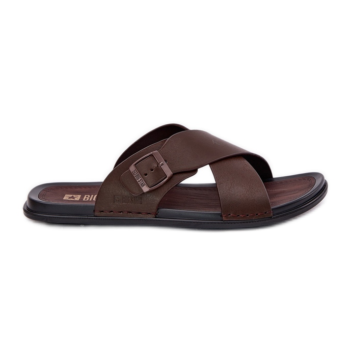 Men's leather slippers with Big Star RR174077 brown buckle Men's leather slippers with Big Star RR174077 brown buckle