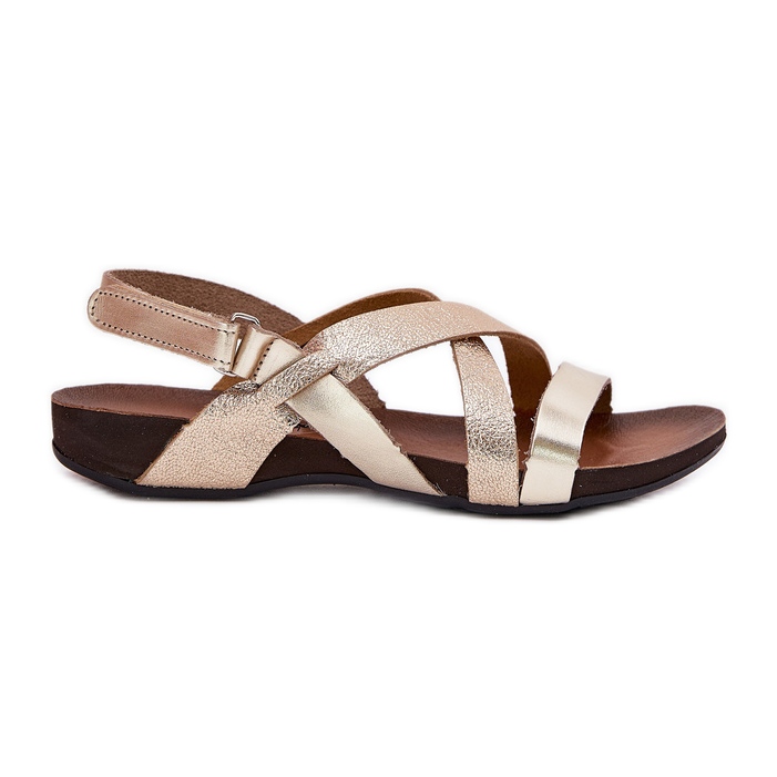 Flat leather sandals Women's Zazoo 40032 gold golden