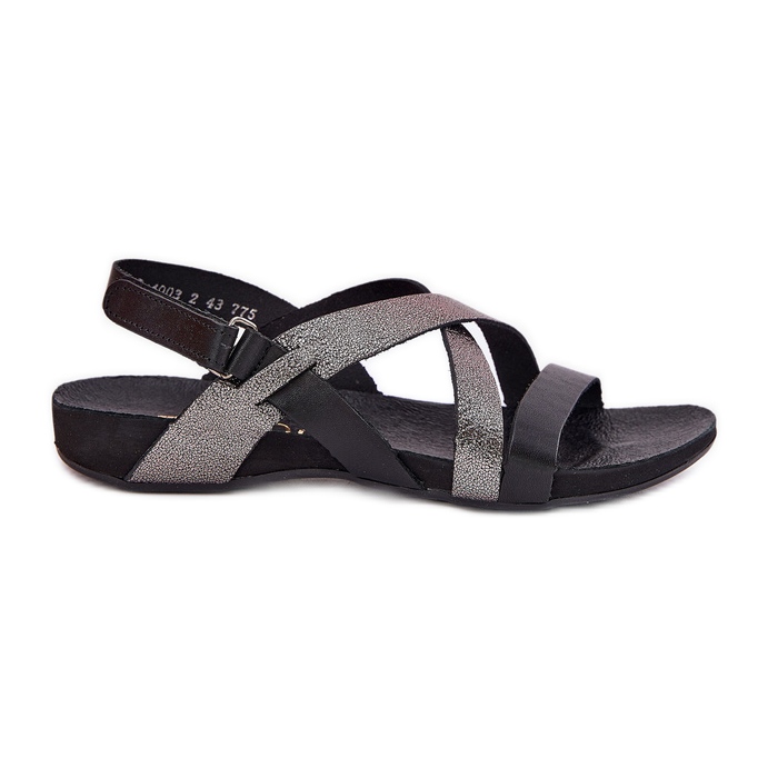 Flat leather women's sandals Zazoo 40032 Black