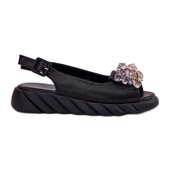 Women's leather sandals with Artiker 54C1628 crystals black Women's leather sandals with Artiker 54C1628 crystals black