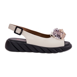 Women's leather sandals with ARTIKER 54C1627 crystals beige Women's leather sandals with ARTIKER 54C1627 crystals beige