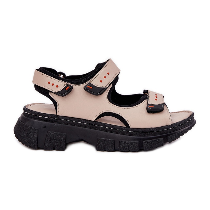 Women's leather sandals with Velcro Artiker 56C0471 beige