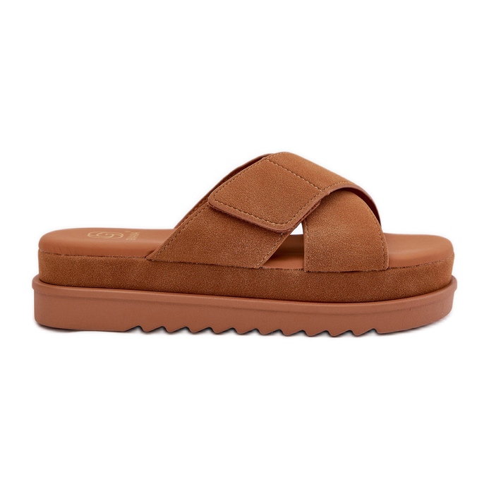 Women's flip flops on the platform with Camel intertwining stripes brown