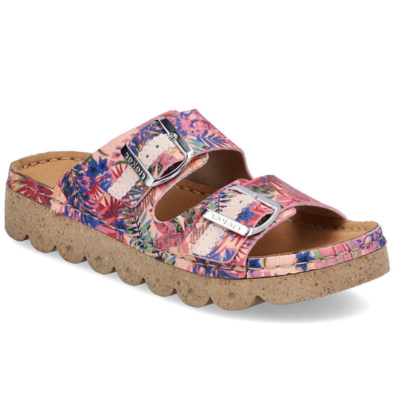 Women's slippers on the platform with pink buckles rieker v8751-90