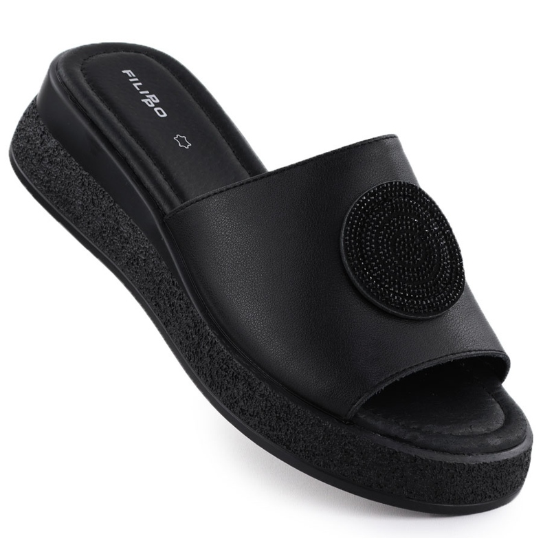 Women's leather flip flip flops with jackets black Filippo 6987