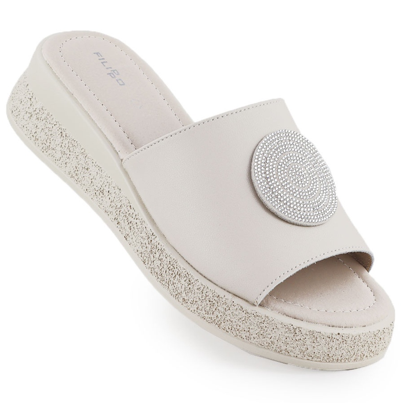 Women's leather flip flip flops with jackets beige Filippo 6987
