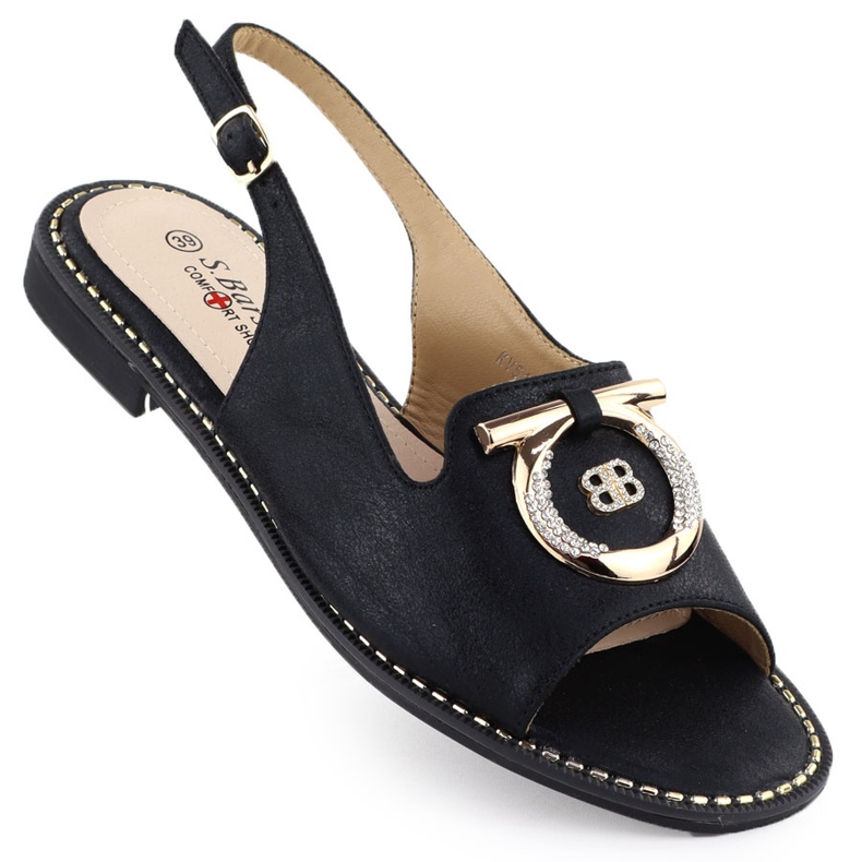S.Barski Flat women's sandals with decoration Czarne S. Barski KV51-003 black
