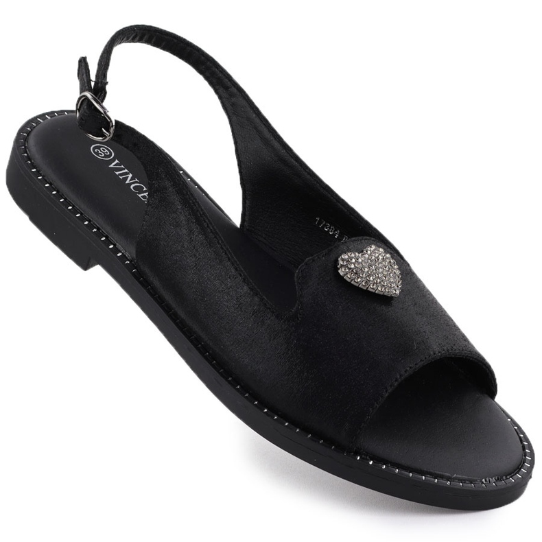 Flat women's sandals with decoration black vinceza 17384