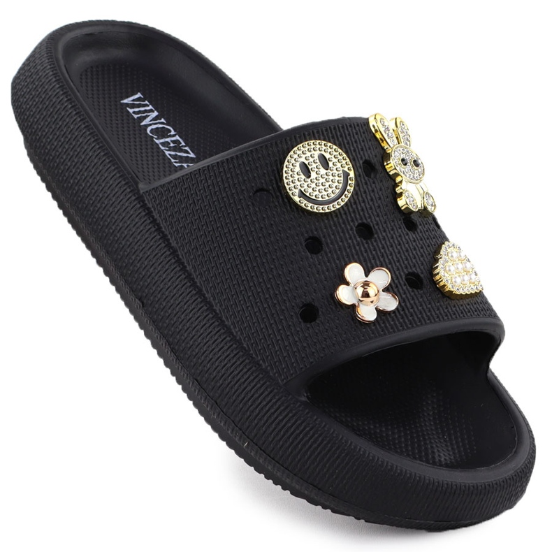 Vinceza Foam flip flops for the pool beach on the black platform with Vincez 76055 decorations