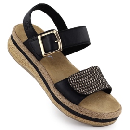 Women's leather sandals on wedge Velcro rieker v0951 black Women's leather sandals on wedge Velcro rieker v0951 black