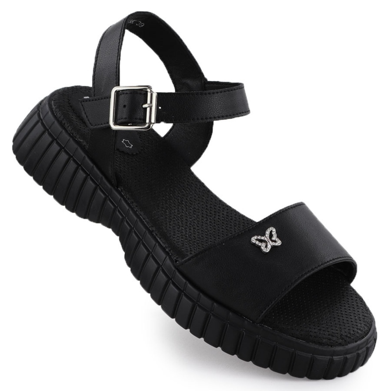 Women's leather sandals on a thick sole with a butterfly black Filippo DS6811 Women's leather sandals on a thick sole with a butterfly black Filippo DS6811