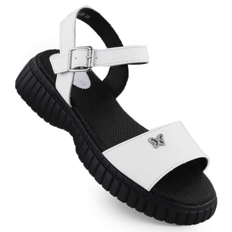 Women's leather sandals on a thick sole with a butterfly white Filippo DS6811