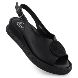 Women's sandals leathered with zircons black Filippo DS6984