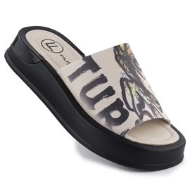 Women's leather slippers with print beige Filippo DK6158