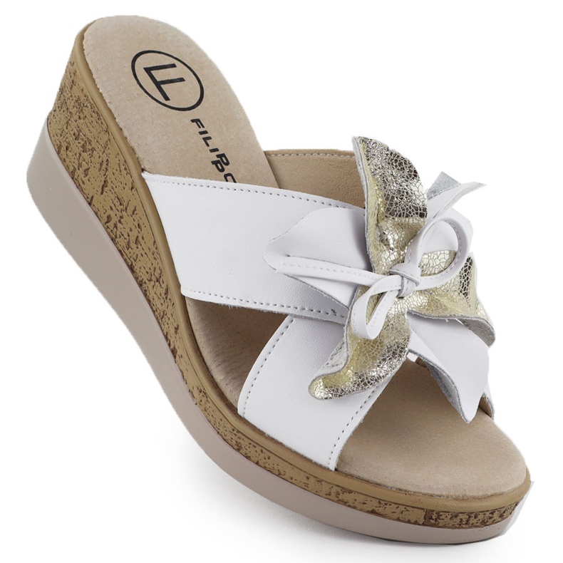 Leather wedges with flower white Filippo DK7039 flower