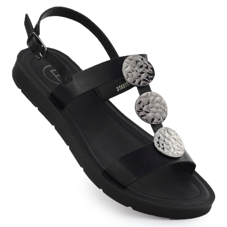 Flat women's sandals with decoration black Filippo DS6885