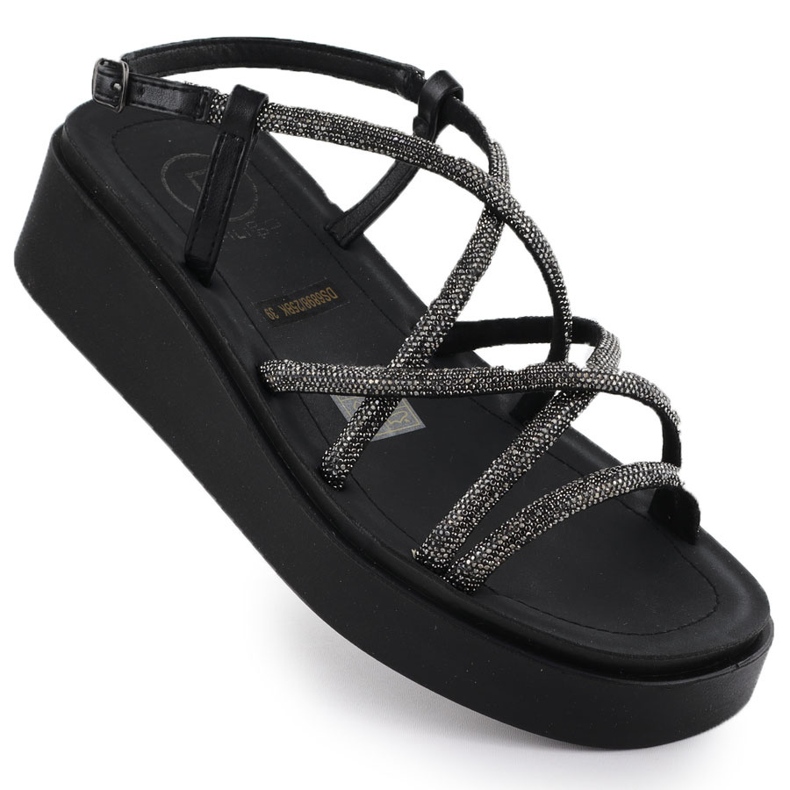 Women's sandals Roman wedge with zircons Black Filippo DS6898 Women's sandals Roman wedge with zircons Black Filippo DS6898