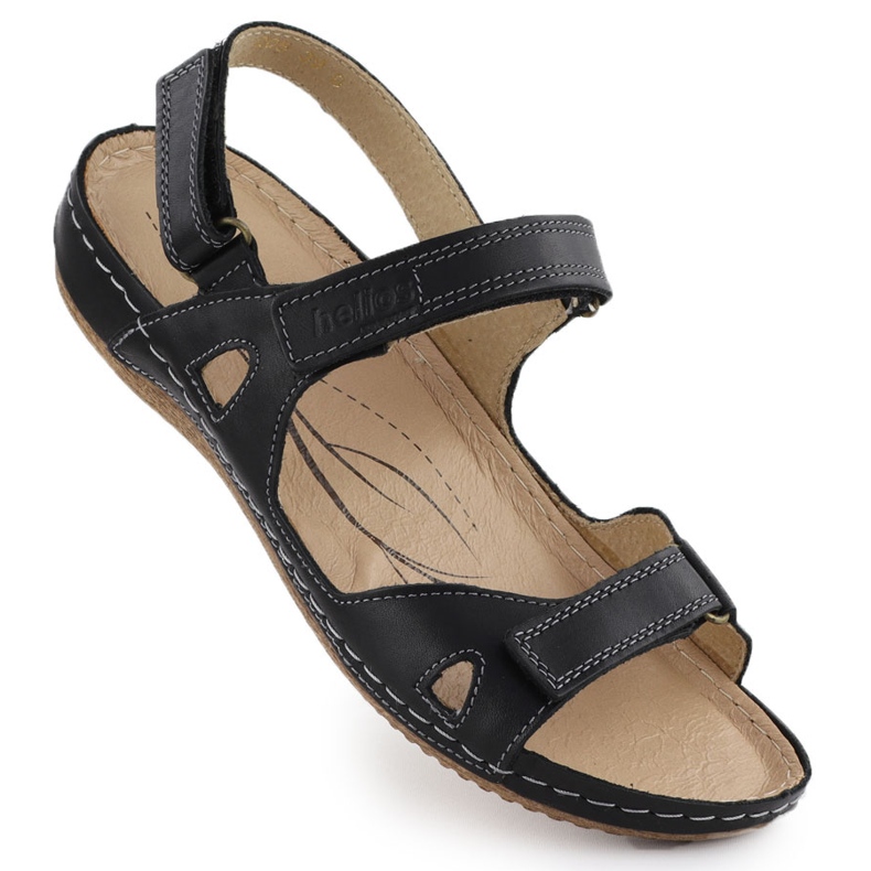 Leather women's comfortable sandals for Velcro Black Helios 205-011 Leather women's comfortable sandals for Velcro Black Helios 205-011
