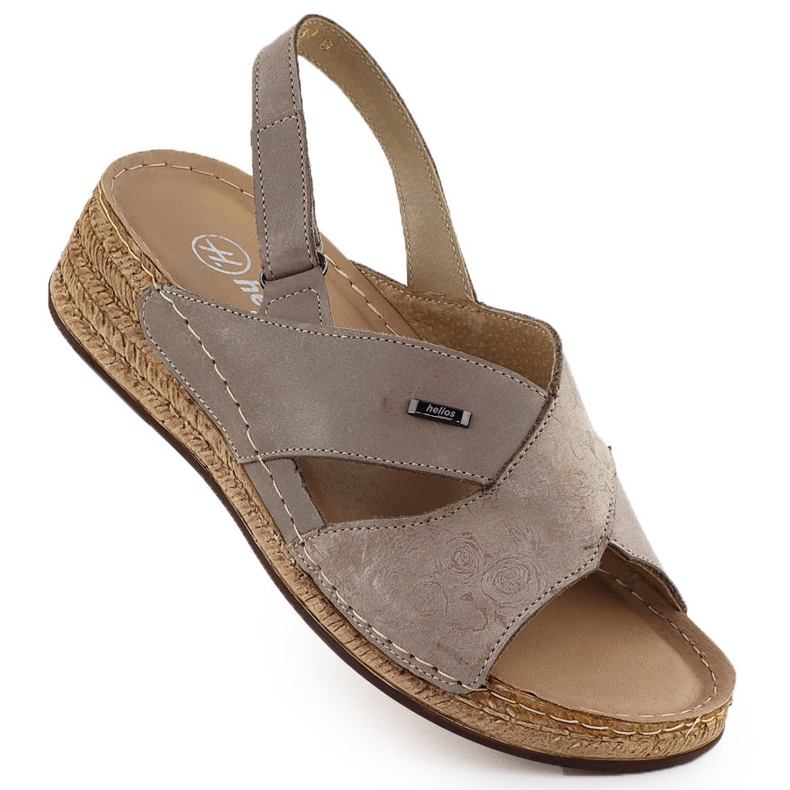 Women's leather sandals on wedges comfortable beige Helios 146