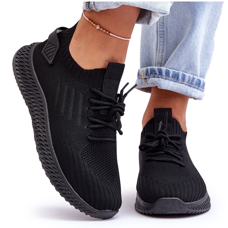 Women's slip -up black sports shoes