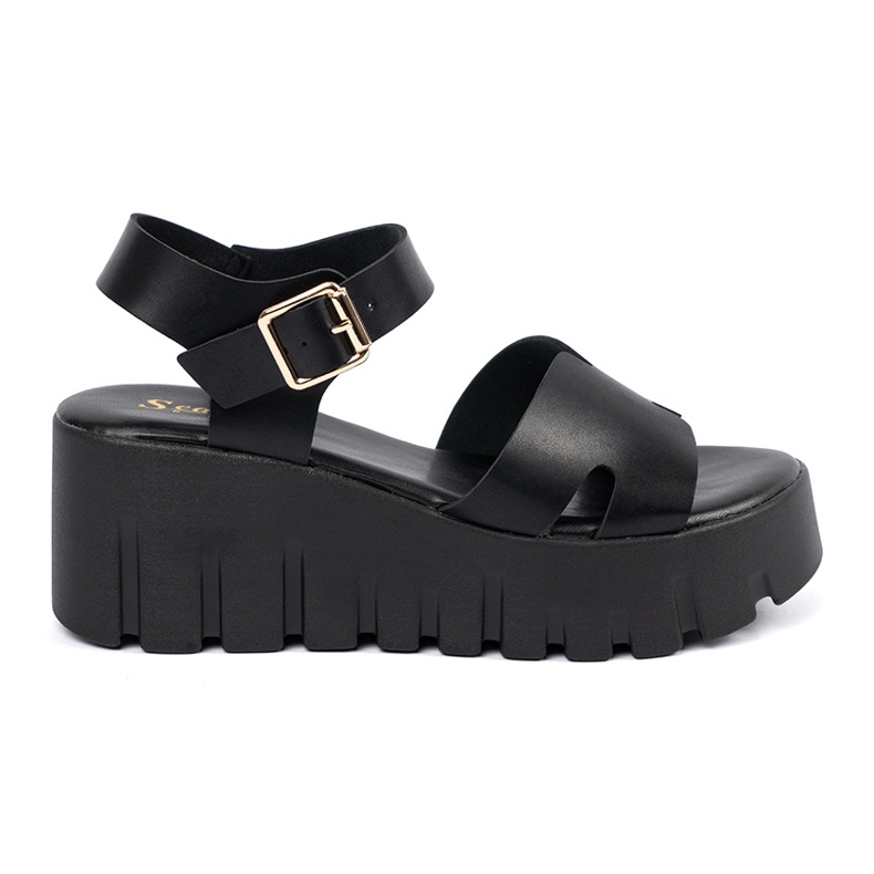 Seastar Women's black sandals on a high platform