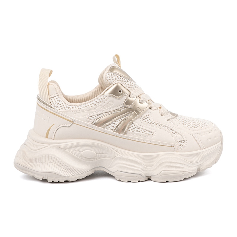 Light beige sneakers on a thick sole