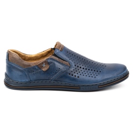 Polbut Men's summer leather shoes 401L navy blue with brown